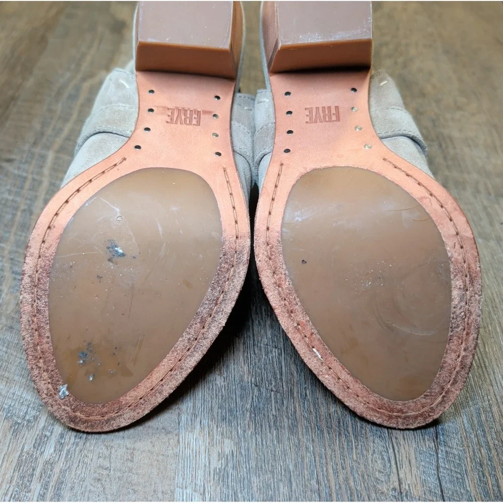 Frye Leather Dani Pickstitch Open Toe Sandals Ash Size 7M Chunky Heel Tan